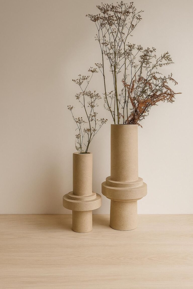 jarrón con ramas secas sobre fondo beige